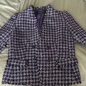 Ann Taylor Factory Navy and White Checkered Blazer
